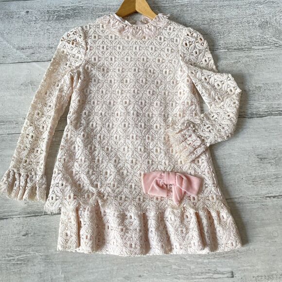 Vintage Dorissa Of Miami Girls Size 10 Dress 60s Lace Creme Bow Mod MCM JackieO - Picture 2 of 10